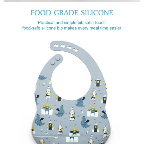 Dinosaur Print Foldable LFGB Washable Baby Bibs Super Easy Clean