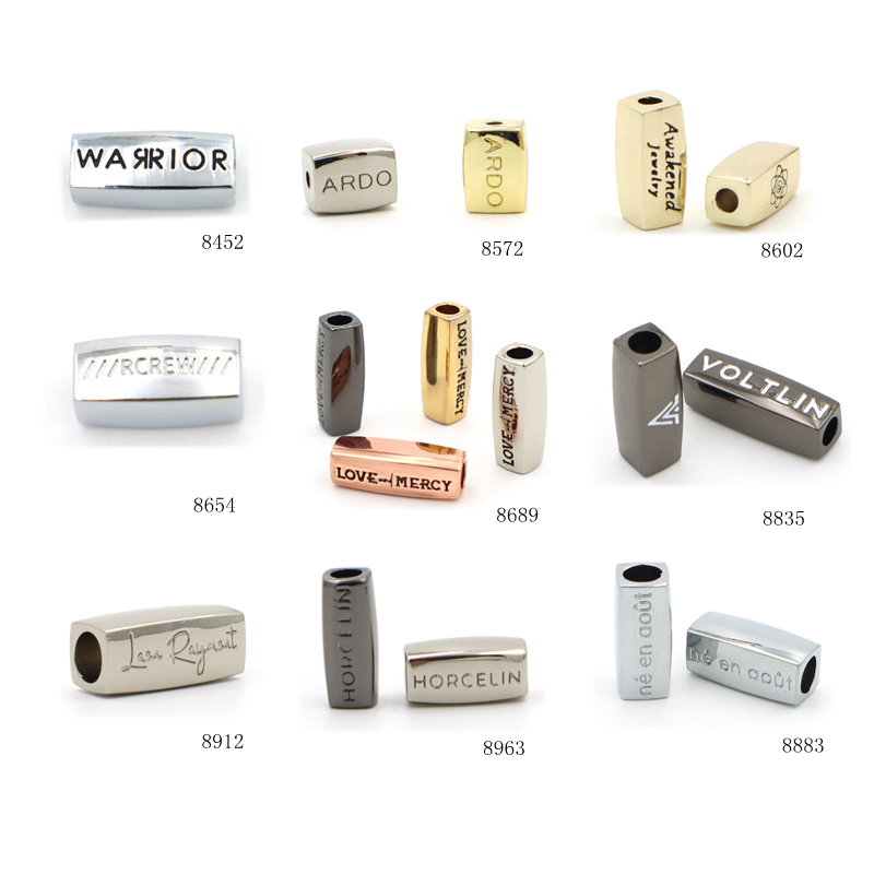 Gunmetal Plated 20mm Square Beads | White Enamel Text Logo Beads for Bracelet
