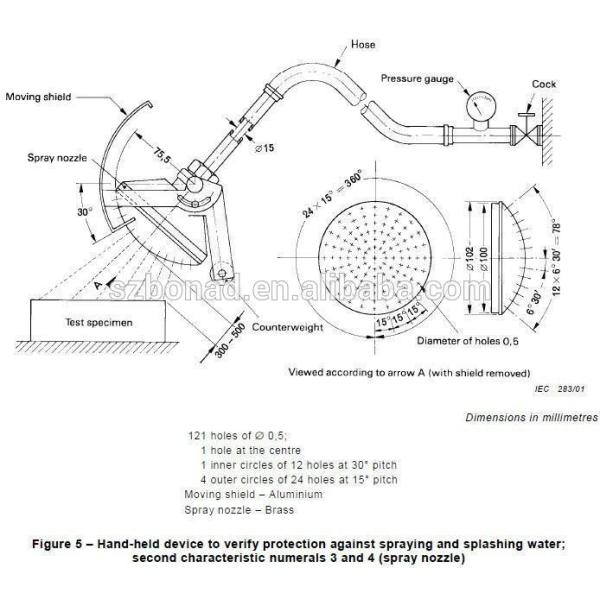IEC60529 IPX3 IPX4 Spray Nozzle with calibration for water spray test