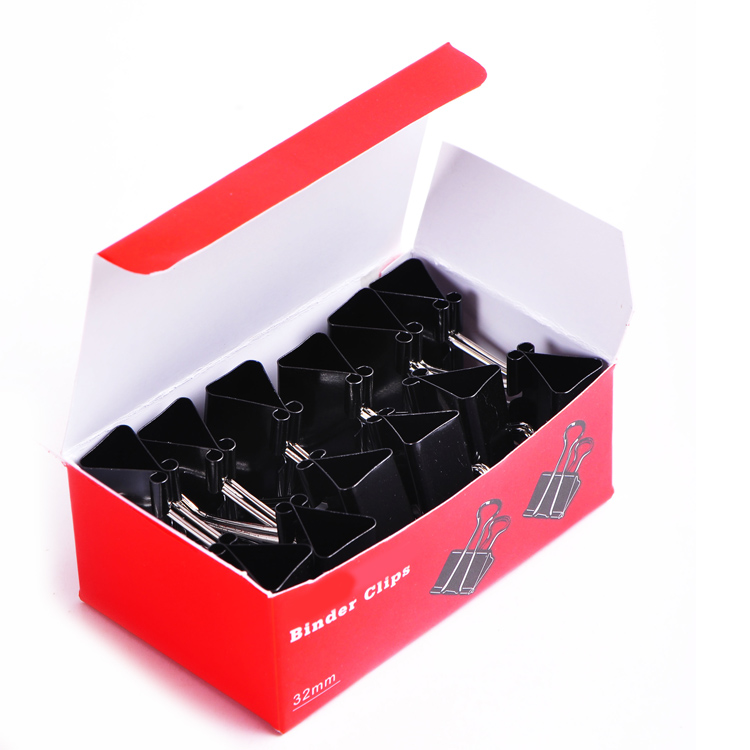 custom 12pcs binder clips metal black cheap 32mm binder clip