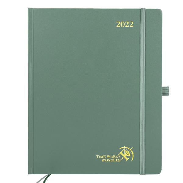 Tampa feita sob encomenda do couro sintético de Planejador semanal Green do estudante de Casebound