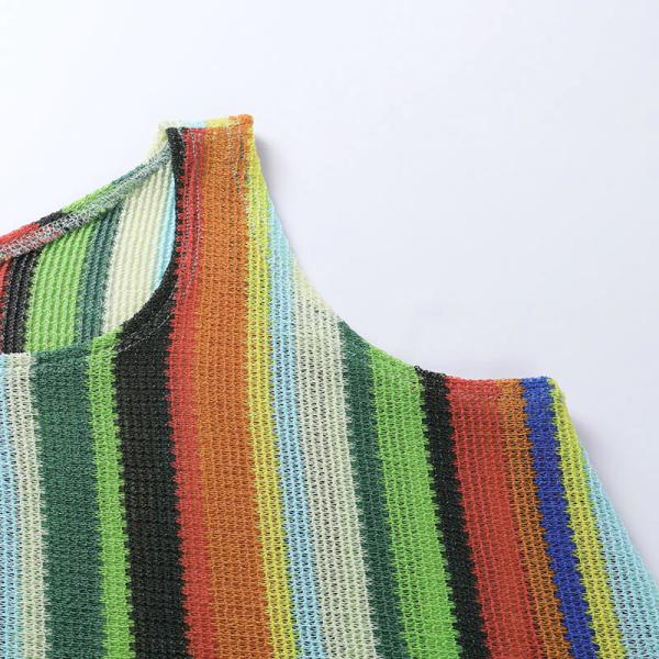 Slim Sleeveless Round Collar Color Stripe Dress Women