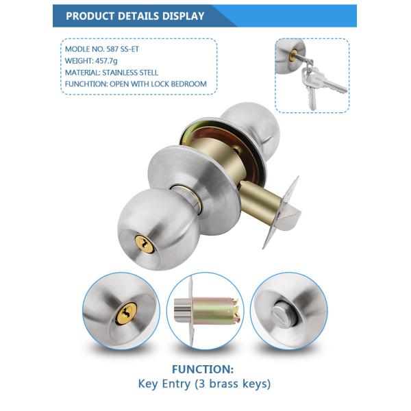 Residential Bathroom Bedroom Interior Safe Tubular Lever Lockset Cylindrical Handle Knob Door Lock