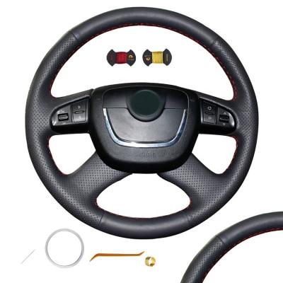 Red Thread Steering Wheel Cover for Skoda Superb 2012 2013 Customized Sports Design