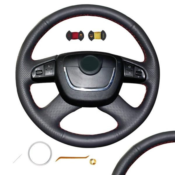 Red Thread Steering Wheel Cover for Skoda Superb 2012 2013 Customized Sports Design