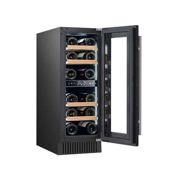 ETL Certificate Electronic Temperature Wine Display Cooler With Glass Door And Wood Shelving Material