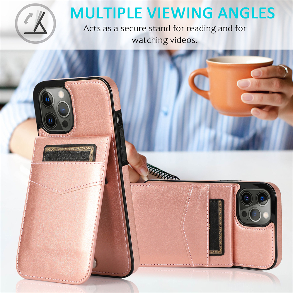 Laudtec PU Leather Wallet Case for iPhone 14 Pro Max/13/12 Series with Credit Card Holder Stand