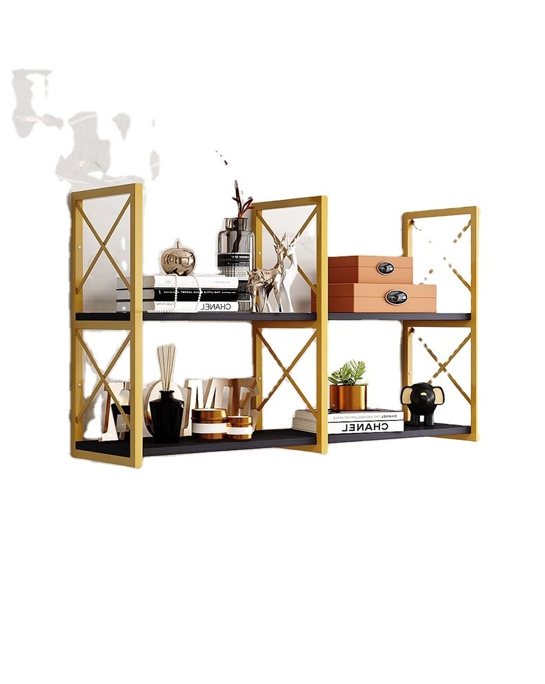 2 Tiers Golden Wooden Floating Wall Mount Shelves for Bedroom Moon Nordic Wall Shelf