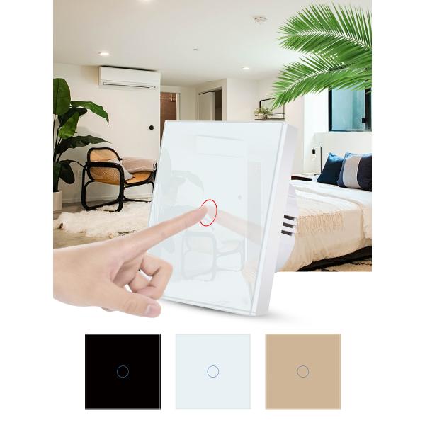 Single Live Wire Touch Light Switch Gold Tempered Glass Panel Smart Light Switch 60Hz