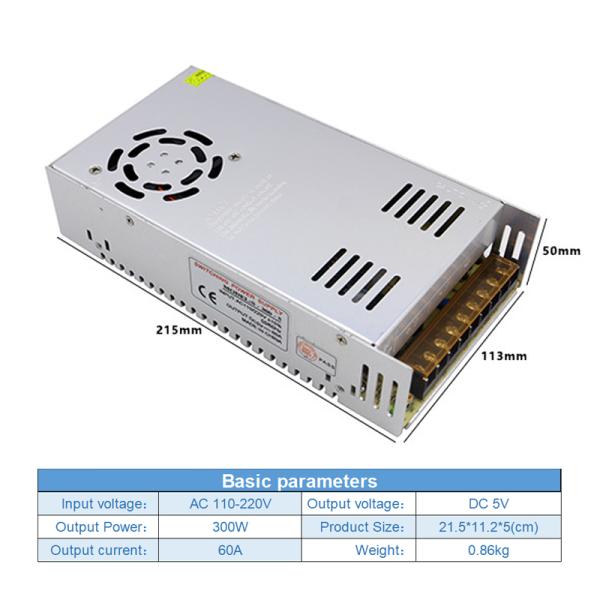Переключая электропитание 5V 300W 60A освещая AC 110V 220V трансформатора к DC переходник конвертера 5 вольт