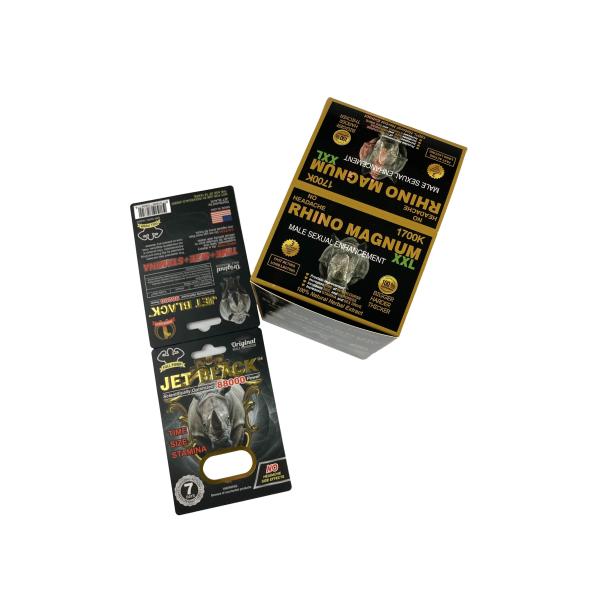 Venda a quente Pílulas personalizadas de melhoramento de qualidade Embalagem Cartão de papel Pílula de rinoceronte Cartão de papel impresso com bolhas