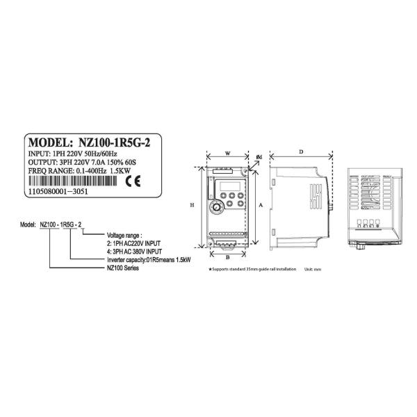 ZONCN NZ100 Серия Vfd Ac приводы 220v 1,5kw Инверторы Преобразователи