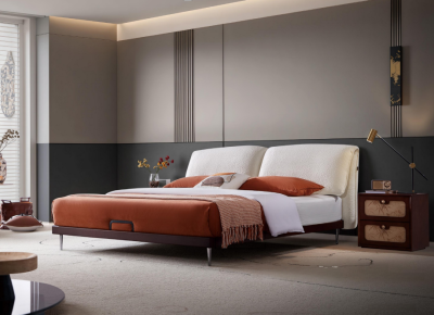 Italian minimalist lamb wool fabric bed , apartment furniture