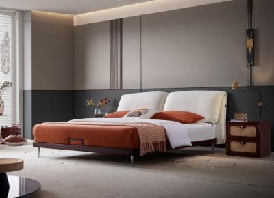 Italian minimalist lamb wool fabric bed , apartment furniture