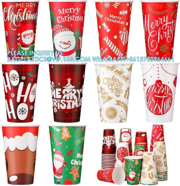 Christmas Paper Coffee Cups With Sleeves Lids 12 Oz Xmas Disposable Party Cup Christmas Tree Hot Cocoa Cups