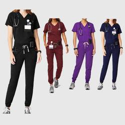 factory custom logo strech solid color made in china cheap design hospital scrubs uniforms sets fashionable