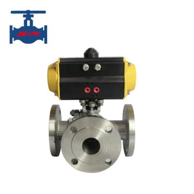 Válvula de esferas de três vias com accionador pneumático de aço inoxidável de tipo T