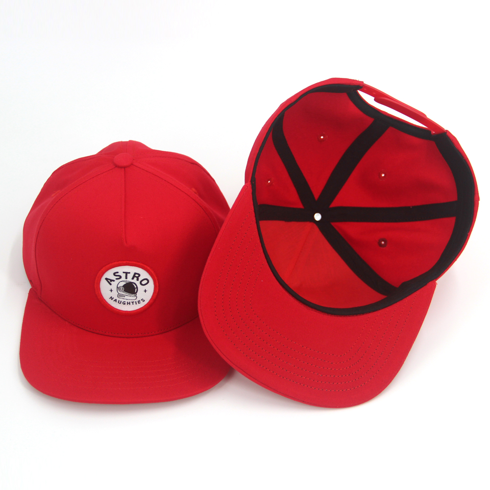 Custom Flat Brim 5 Panel Snapback Caps Embroidered Patch Structured Hat Adjustable