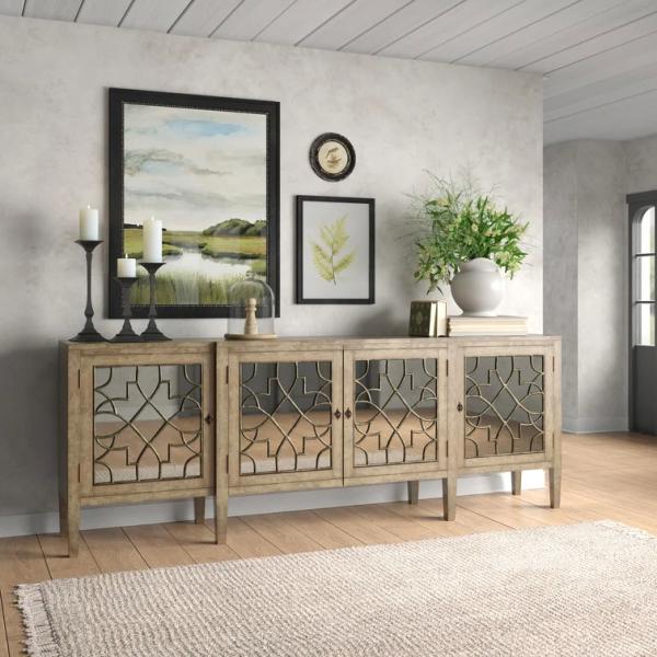Black Mirror Credenza Cabinet Sideboard Organizer Set For Living Room TV