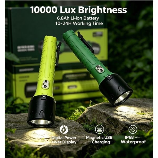 Rechargeable LED Inspection Flashlight IP68 Waterproof Industrial Torch with Digital Power Display GL-T666(A)