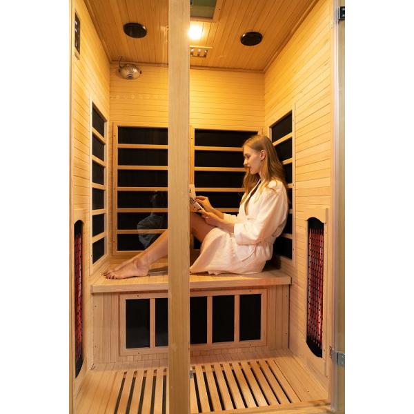 Low EMF 2 Person Indoor Wooden Full Spectrum Home Sauna Room In Hemlock