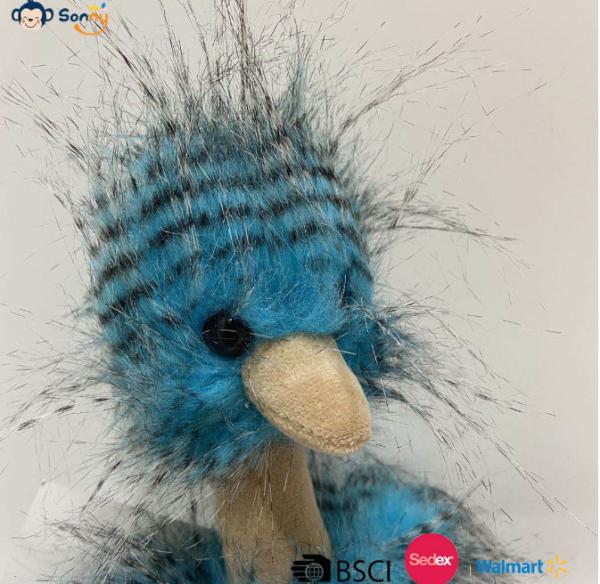OEM Factory Wholesale Custom Blue Peacock Fluff Ostrich Plush Toys Gift Stuffed Animal