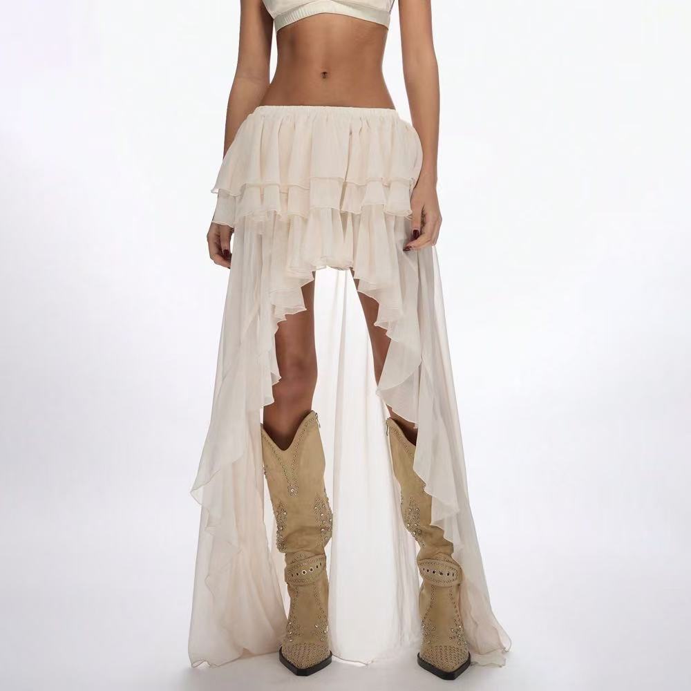 Women's High-waist Layered Ruffle Mini Skirt with Lightweight Flowing Design