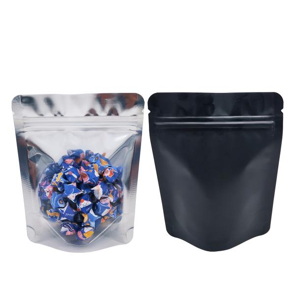 Front Clear Matte Black Back 13Mil 3.5g Mylar Ziplock Stand Up Bags  For Weed Flower Candy Snacks