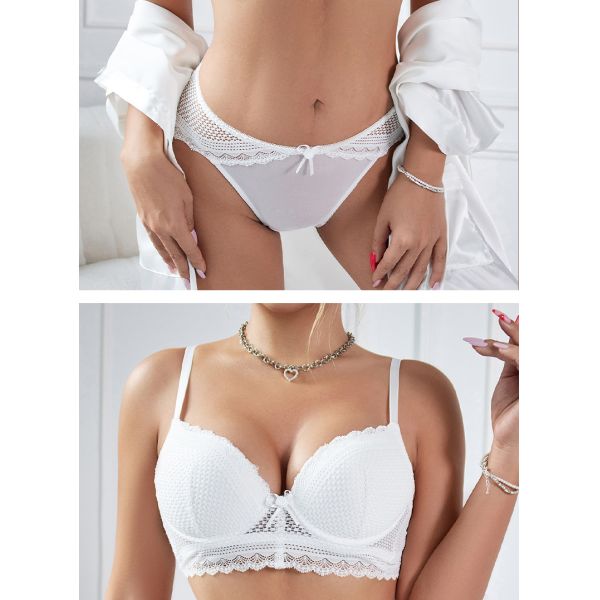 Women Sweet Sexy  Lingerie Set White Color Lace Sexy Lingerie Beautiful Underwear Matching Set Embroidered Lingerie for Women
