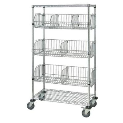 Cremalheira ajustável com rodas, shelving do armazenamento de Chrome do fio de 4 prateleiras com divisores