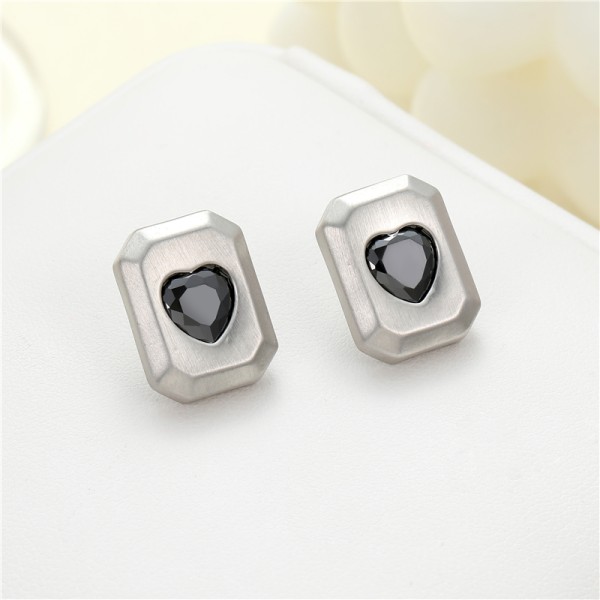 Wholesale Korean Style Trendy Brushed Effect Brass Square Heart CZ Stud Earrings High Quality Gold Silver Plating for Women