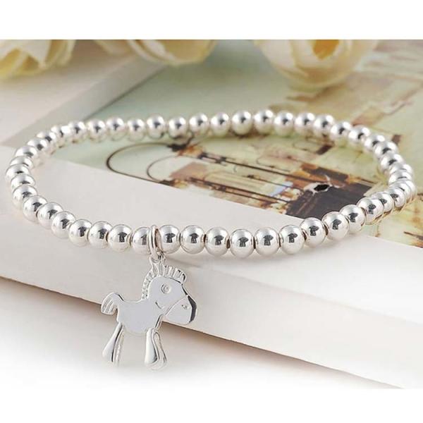5mm Sterling Silver Beads Bracelet with 925 Silver Horse Charm 6.5 inches (B120704)