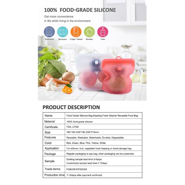 Sacs de silicone étanches à l'air 1500 ml Sacs de silicone réutilisables pour sandwichs et collations