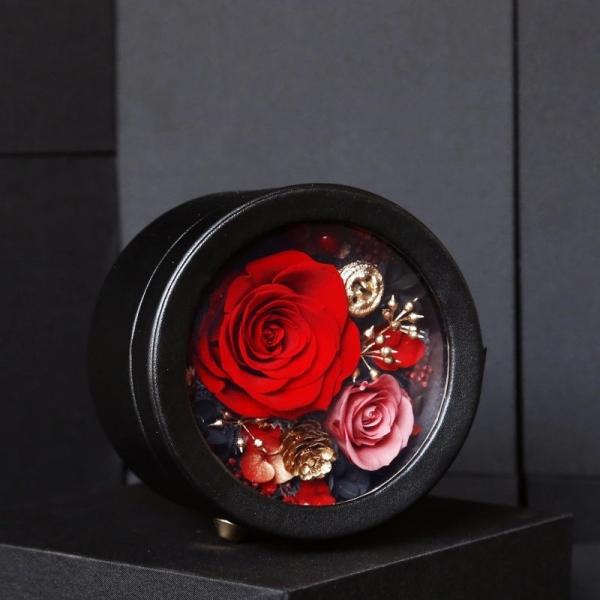 New design long life flowers round leather box preserved rose gift for lover  rose gift