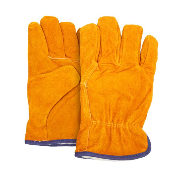 Winter Fleece Lined Leather Gloves , Yellow High Temperature BBQ Gloves
