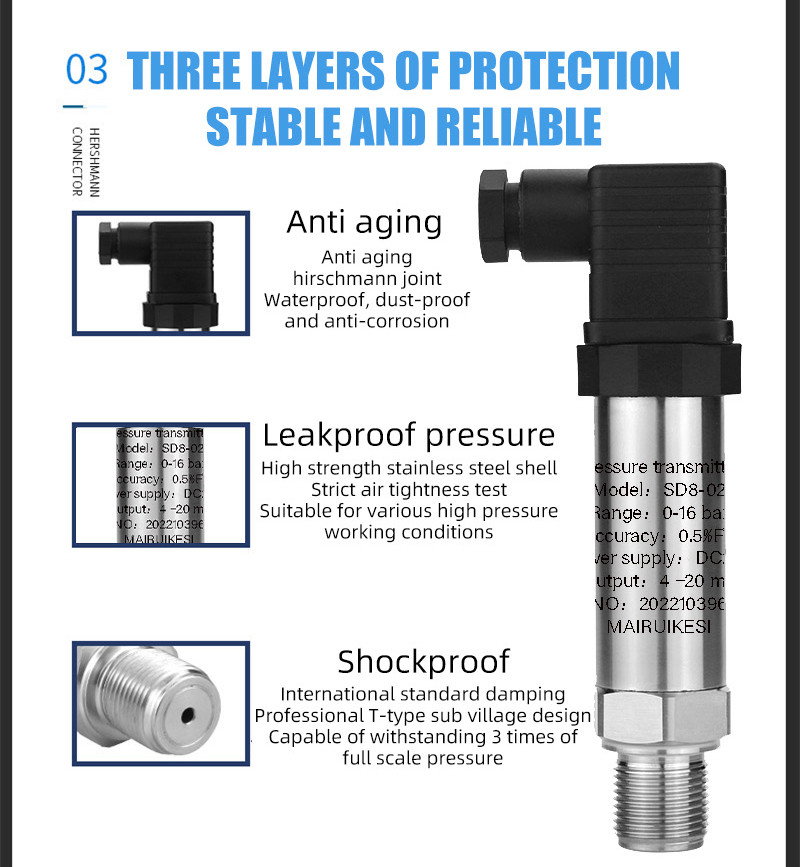 4-20mA Output 304 Stainless Steel Pressure Transducer for Industrial Applications