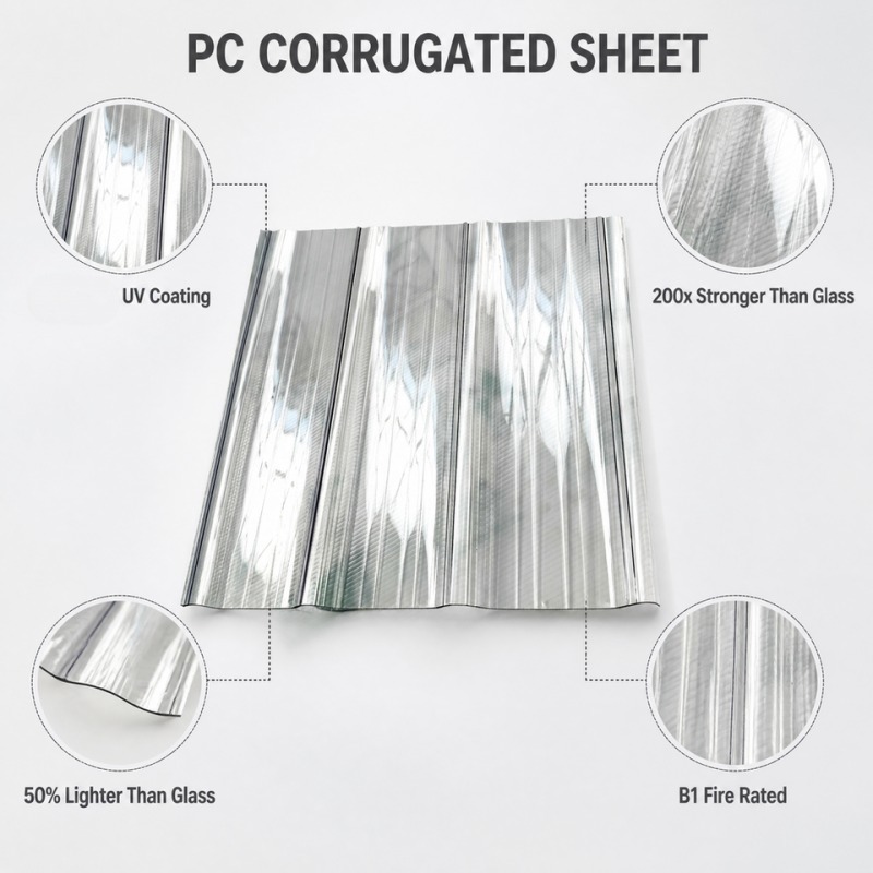 Anti Graffiti Impact Resistant Polycarbonate Roofing Sheet corrugated Polycarbonate Sheet