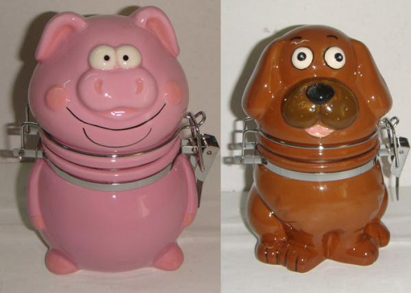 Animal Shaped Ceramic Dog Treat Jar Metal Clip Sealed Food Safe Jars For Pets