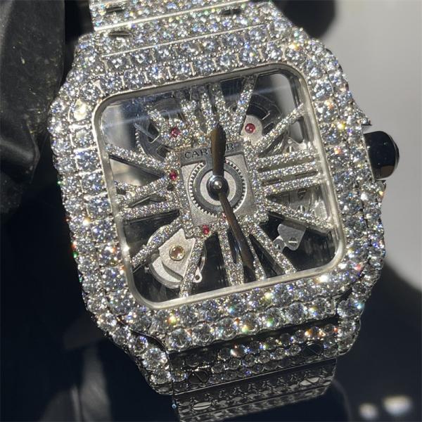 Relógio de diamante de joias VVS 41 mm 29 quilates esqueleto relógio de diamante