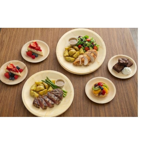 Eco Friendly Round Disposable Wooden Plate Birch Poplar Wood Bulk