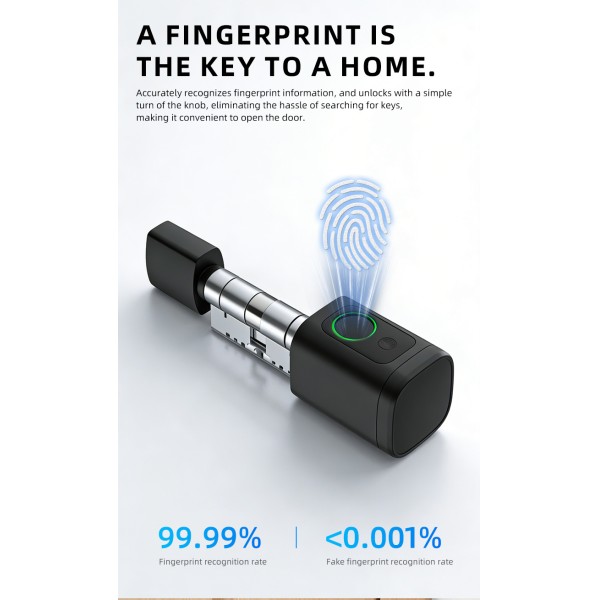 Yagu Easy Installation Tuya App Adjustable Fingerprint Code Key Smart Door Cylinder Lock Fingerprint Passcode Smart Lock