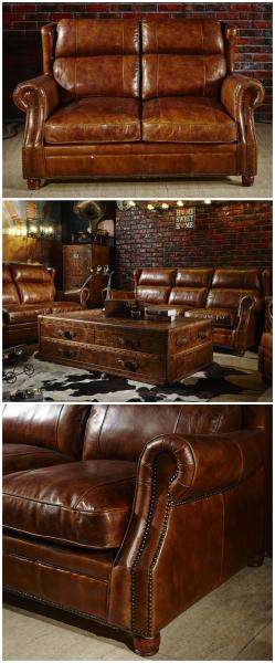 Modern Brown Leather Sectional Sofas , Tan Soft Leather Couch High Back Cushion