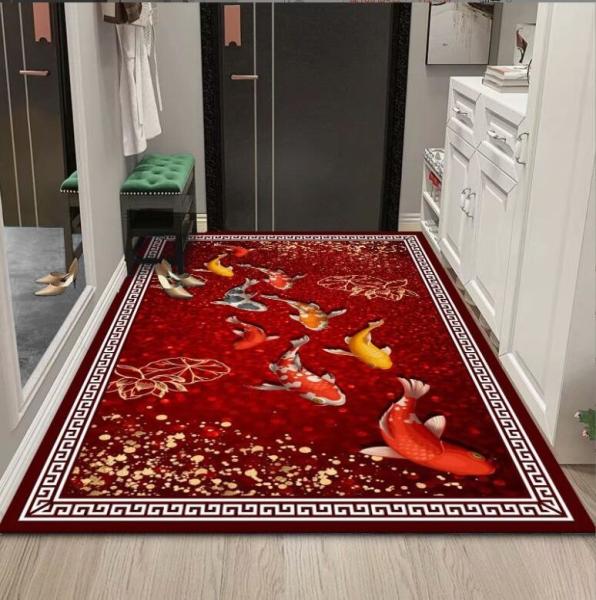 Polyester Fiber Entrance Door And Living Room Floor Carpet Plant And Flower Chinese Style
