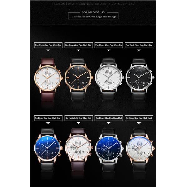 Fitness Stainless Steel Leather Watch Five Hands Water Proof 3 ATM