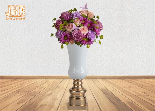 Contemporary Glossy White Fiberglass Planters Gold Leaf Pedestal Base For Wedding