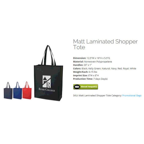 MATT LAMINATED SHOPPER TOTE, supply all kinds of packing options, according to OEM: shipping marks, bubble bags, PAC, PK