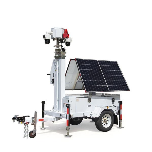 Solar Powered Mobile Surveillance Trailer With Foldable Solar Panels For Construction Sites Security