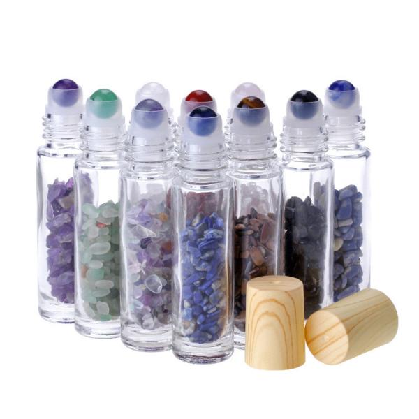 Garrafas vazias de bambu do rolo do perfume de Crystal Gemstone 10ml das tampas
