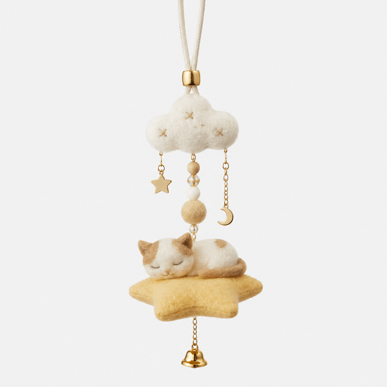 Handcrafted Needle Felted Sleeping Cat Rearview Mirror Hanging Ornament | Cute Wool Felt Car Accessories Pendant