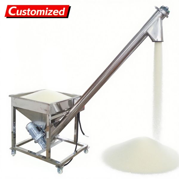 oem Automatic Screw Powder Feeder Machine Stainless Steel Vibrating Inclined Conveyor Hopper with 4.5'' Diameter Auger Loader for Spices, Resin & Granular Materials 3m³/h Capacity 110V